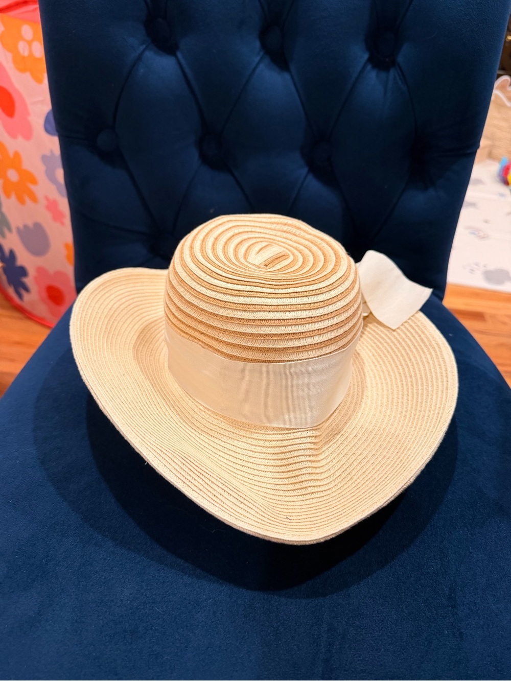 Classic Wide-Brim Straw Sun Hat with Ribbon - Cream